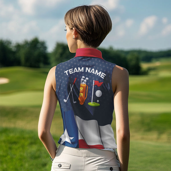 Texas Flag Womens golf shirts sleeveless Custom Team Name ladies golf tops, patriotic golf gifts NQS9769