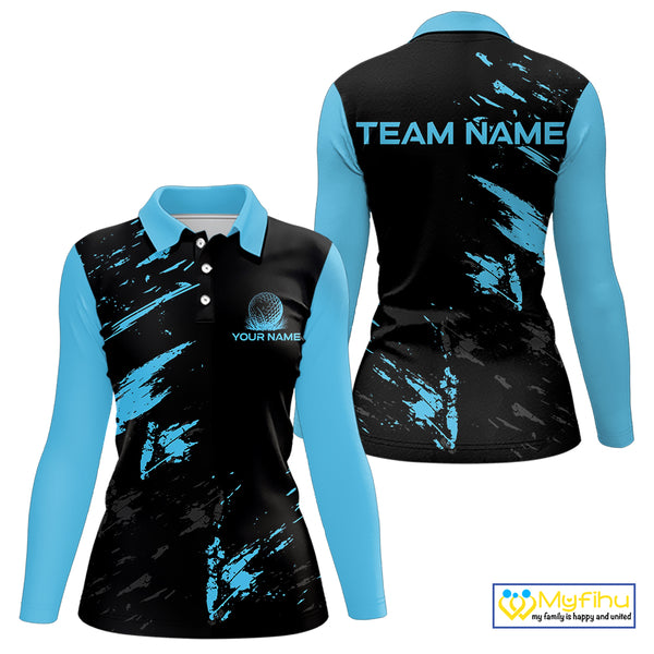 Black and Blue Golf polo shirts For Women Custom name ladies golf outfits, gifts for golf lovers NQS10019