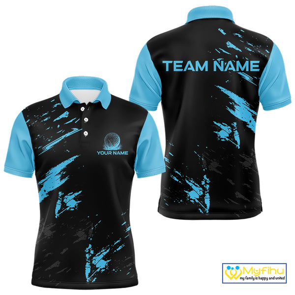 Black and Blue Golf polo shirts For Men Custom name mens golf outfits, gifts for golf lovers NQS10019