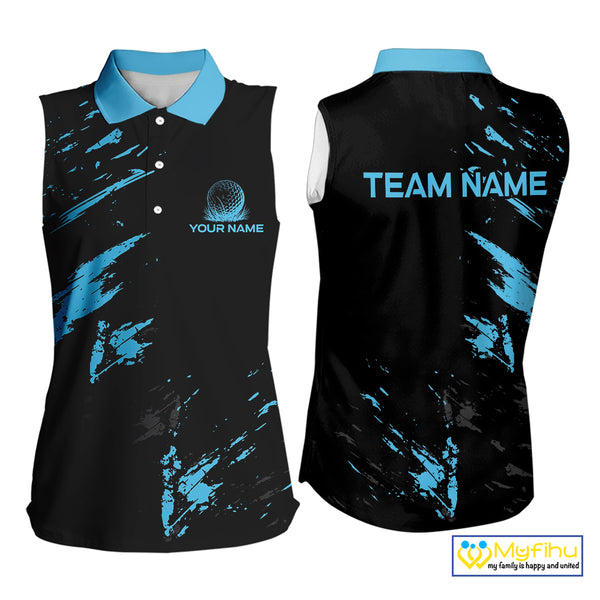 Black and Blue Sleeveless Golf polo shirts Custom name ladies golf outfits, gifts for golf lovers NQS10019