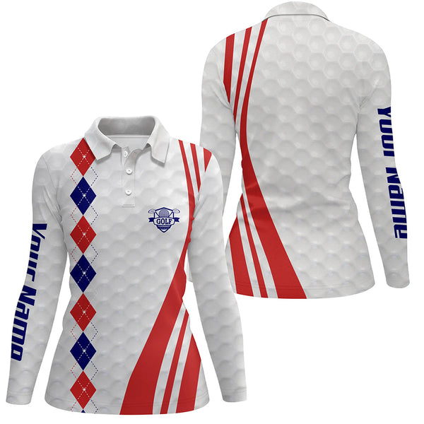 Women golf polo shirt custom red, white and blue argyle golf ball skin patriot golf gifts for women NQS5825