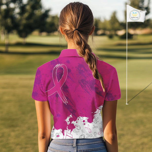 Pink Ribbons pattern Women golf polo shirts custom ladies's breast cancer awareness polo shirts NQS10319