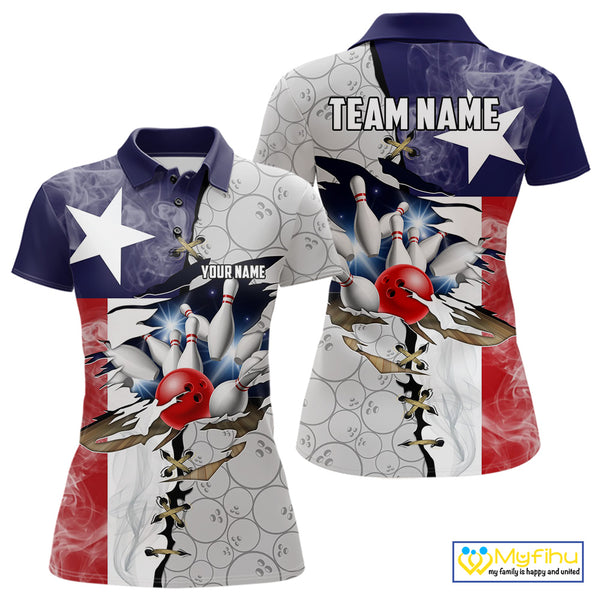 Smoke Texas Flag Gray Camo Bowling Polo, 1/4 Zip shirt for Women Custom patriotic Team bowling jersey NQS10532