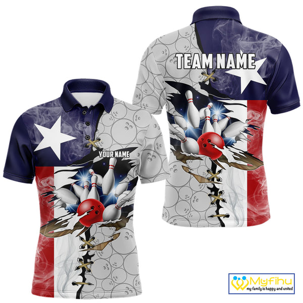 Smoke Texas Flag Gray Camo Bowling Polo, 1/4 Zip shirt for men Custom patriotic Team bowling jersey NQS10532
