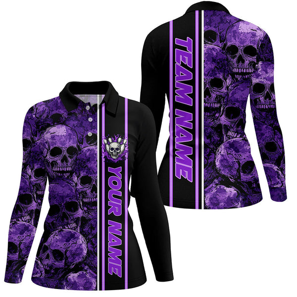 Personalized Skull Bowling Shirts For Women Custom Team's Name Bowler Jerseys | Purple NQS8560