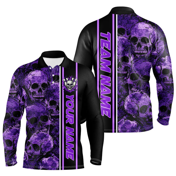 Personalized Skull Bowling Shirt For Men Custom Team's Name Bowler Jerseys | Purple NQS8560