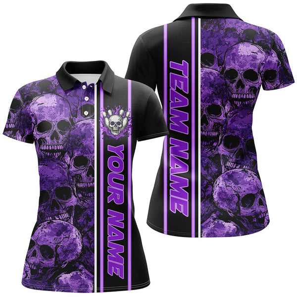 Personalized Skull Bowling Shirts For Women Custom Team's Name Bowler Jerseys | Purple NQS8560