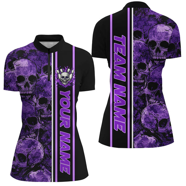 Personalized Skull Bowling Shirts For Women Custom Team's Name Bowler Jerseys | Purple NQS8560