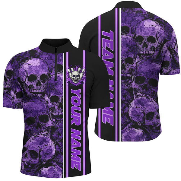 Personalized Skull Bowling Shirt For Men Custom Team's Name Bowler Jerseys | Purple NQS8560