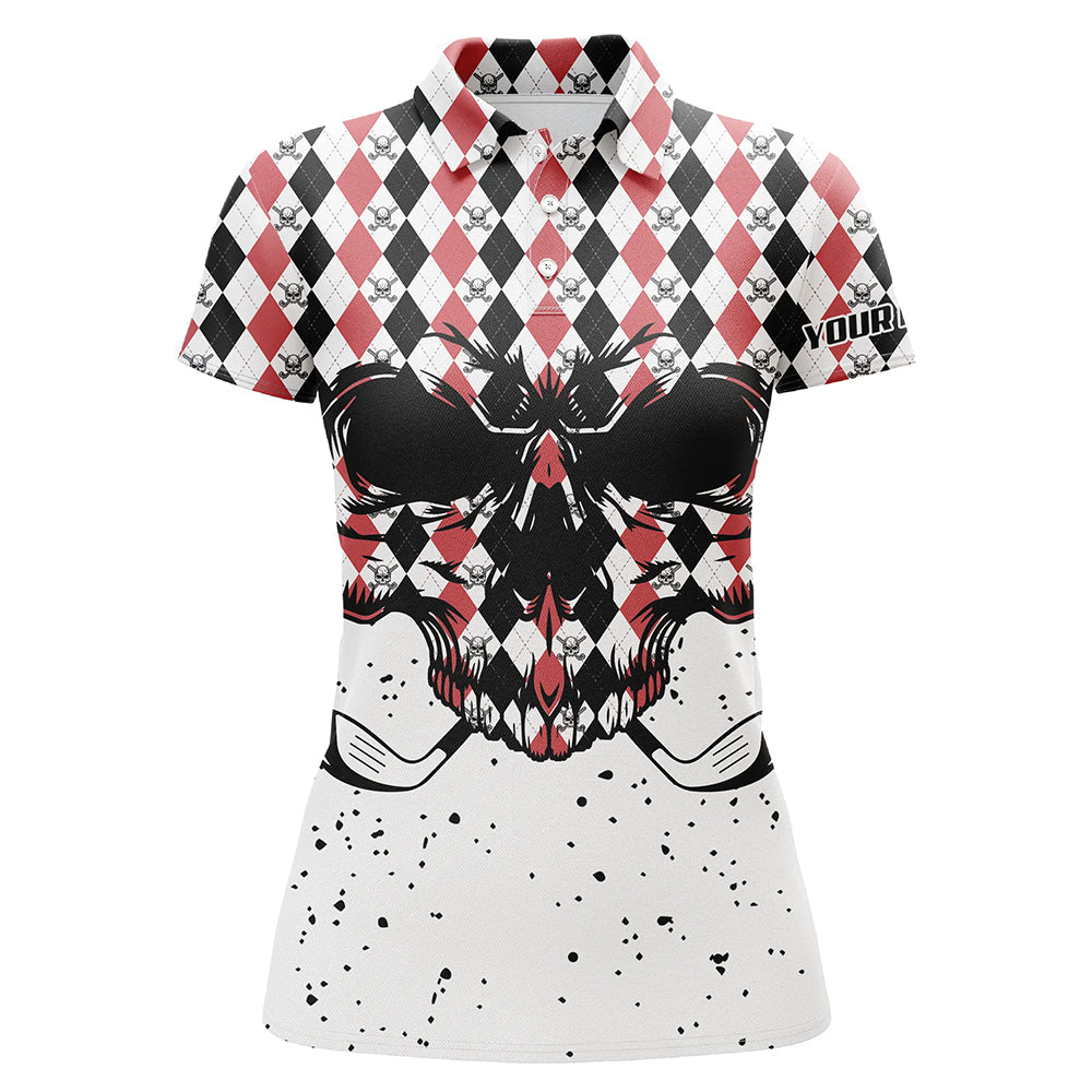 Black Red agryle pattern Womens golf polo shirts custom Golf skull clubs golf attire for women NQS6909
