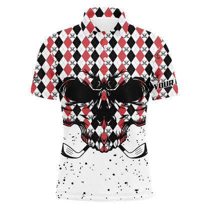 Black Red agryle pattern Mens golf polo shirts custom Golf skull clubs golf attire for mens NQS6909