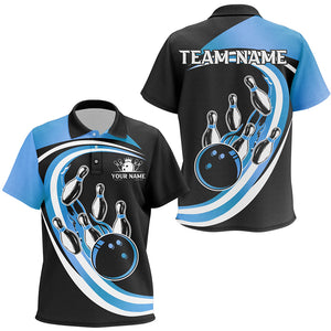 Black and Blue Bowling Kid Polo Shirt Custom Bowling Team League Jersey, Gift For Bowlers NQS9042