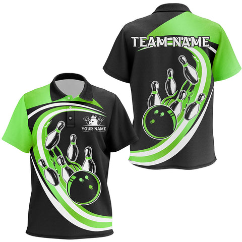 Black and Green Bowling Kid Polo Shirt Custom Bowling Team League Jersey, Gift For Bowlers NQS9043