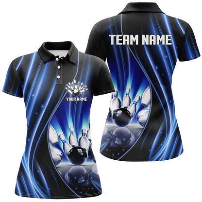 Blue and black light Women Bowling Polo Shirt Custom bowling league jerseys, personalized bowling gift NQS7082