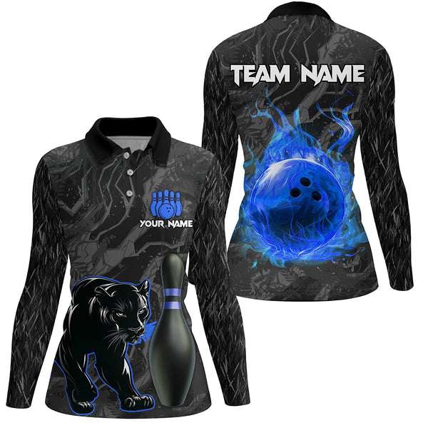 Black Camo Panther Blue Flame Bowling Shirts For Women Custom Bowling Team League Jersey NQS9443