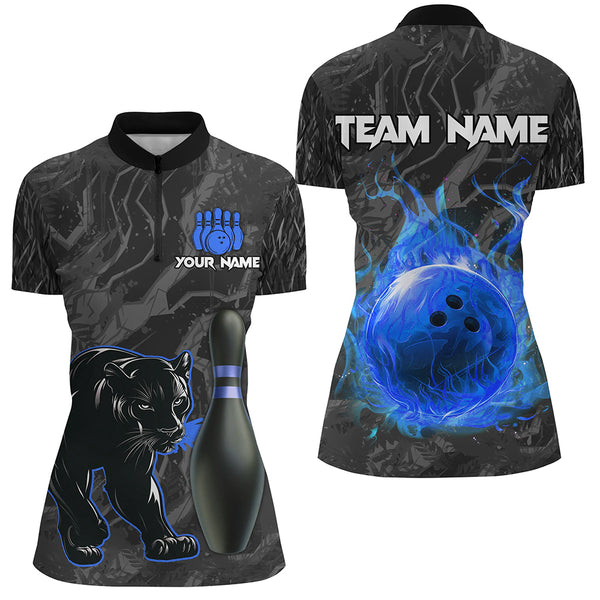 Black Camo Panther Blue Flame Bowling Shirts For Women Custom Bowling Team League Jersey NQS9443