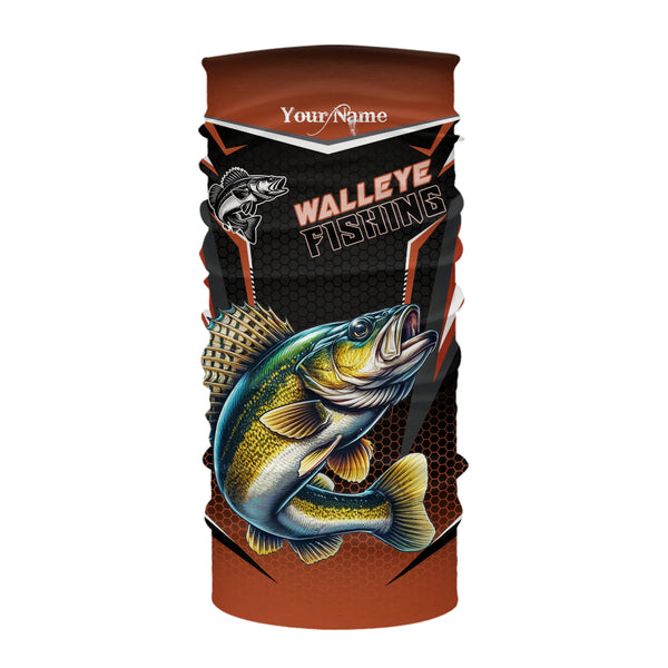 Black and Orange Walleye Long Sleeve Fishing Shirt, Personalized Walleye Fishing Tounament Jersey NQS9772