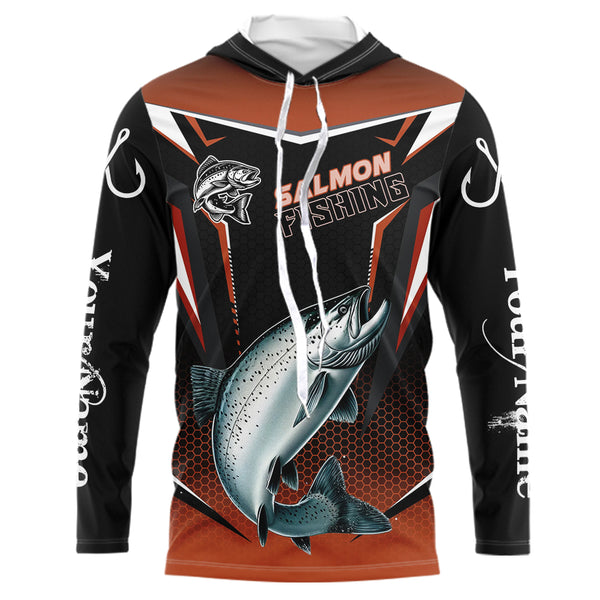 Black & Orange Chinook Salmon Long Sleeve Fishing Shirt, Personalized Salmon Fishing Tounament Jersey NQS9773