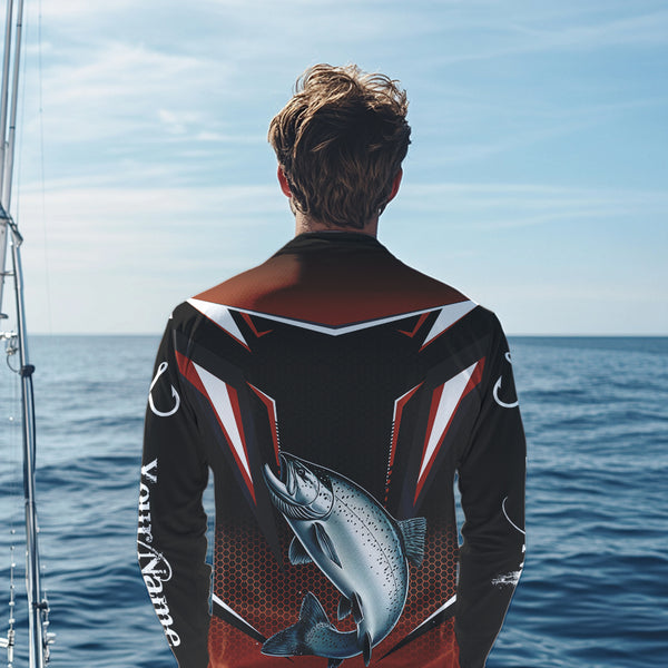 Black & Orange Chinook Salmon Long Sleeve Fishing Shirt, Personalized Salmon Fishing Tounament Jersey NQS9773