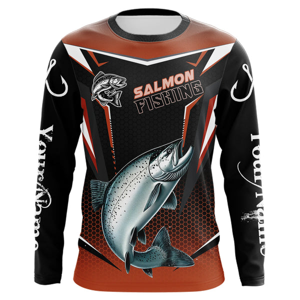 Black & Orange Chinook Salmon Long Sleeve Fishing Shirt, Personalized Salmon Fishing Tounament Jersey NQS9773