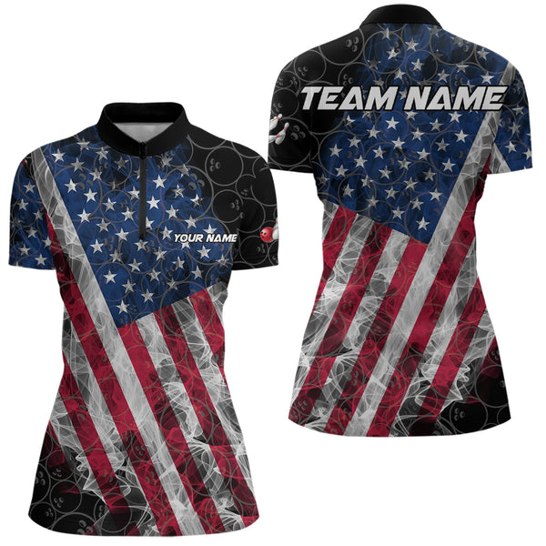 Smoke American Flag Black Bowling Camo shirts for Women Custom patriotic Team bowling jersey NQS9779