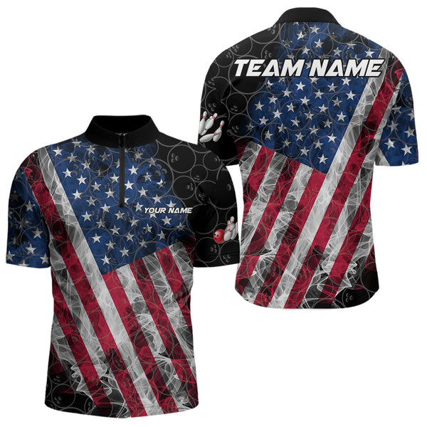 Smoke American Flag Black Bowling Camo shirts for men Custom patriotic Team bowling jersey NQS9779