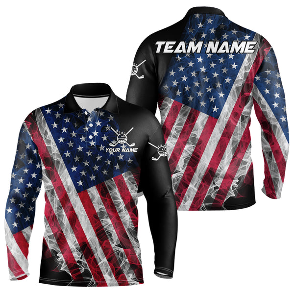 Smoke American Flag Black Golf Polo shirt for men Custom patriotic Team golf uniform jersey NQS9780
