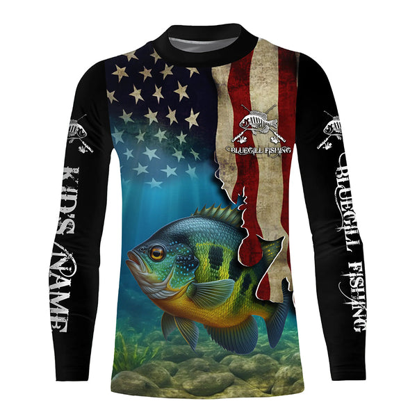 Bluegill Fishing 3D American Flag Patriotic Customize name All over printed shirts NQS516