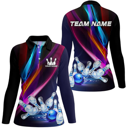 Colorful Lights Bowling Team jersey Custom Bowling Polo, Quarter Zip Shirt For Women, gift for bowlers NQS7939