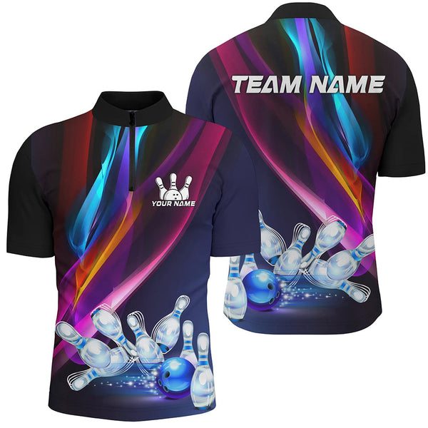 Colorful Lights Bowling Team jerseys Custom Bowling Polo, Quarter Zip Shirt For Men, gift for bowlers NQS7939