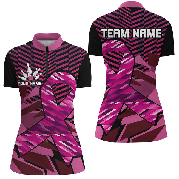 Breast Cancer Awareness black and Pink ribbons custom Bowing Shirts For Women, team bowling jerseys NQS8126