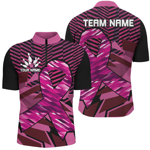 Breast Cancer Awareness black and Pink ribbons custom Bowing Shirts For Men, team bowling jerseys NQS8126