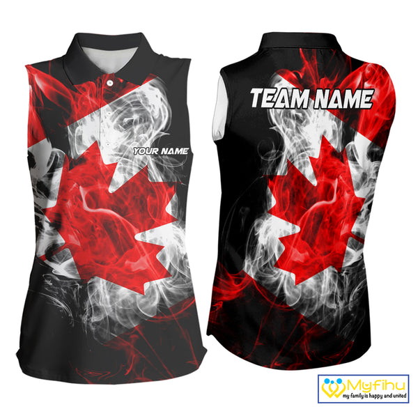 Smoke Canadian Flag Black Bowling Sleeveless Polo shirt Custom patriotic Team bowling jersey NQS10323