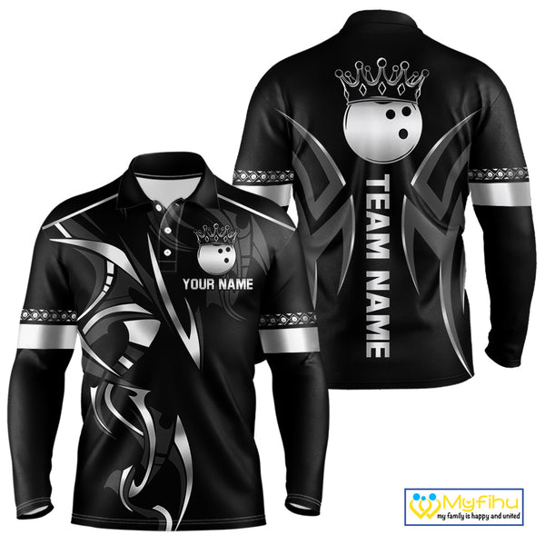 Black and Silver crown Bowling ball Polo, Quarter Zip Shirts for Men Custom Bowling Team jerseys NQS10537