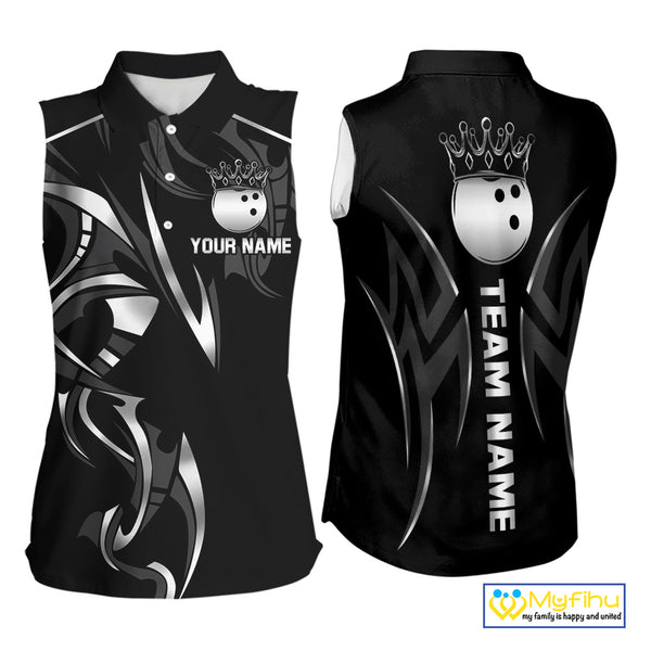 Black and Silver crown Bowling sleeveless polo Shirt Custom Bowling Team jerseys NQS10537
