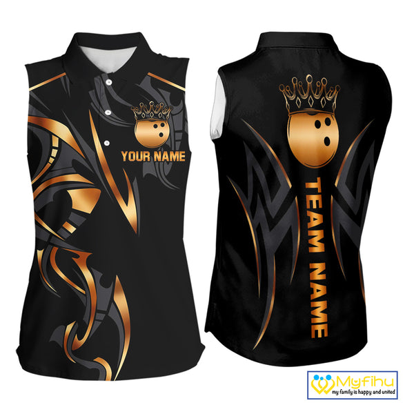 Black and Orange crown Bowling sleeveless polo Shirt Custom Bowling Team jerseys NQS10538