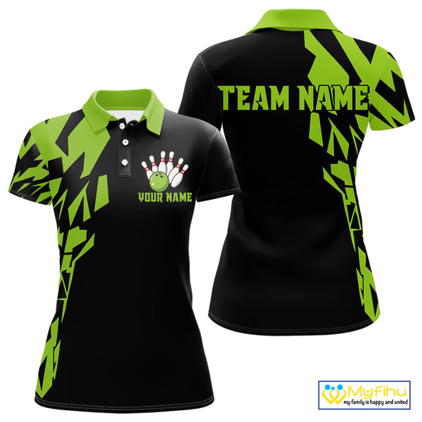 Black And Green Camo Custom Bowling Shirts For Women, Bowling Team Shirts NQS10753