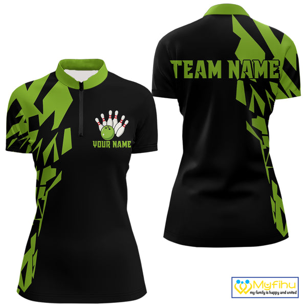 Black And Green Camo Custom Bowling Shirts For Women, Bowling Team Shirts NQS10753