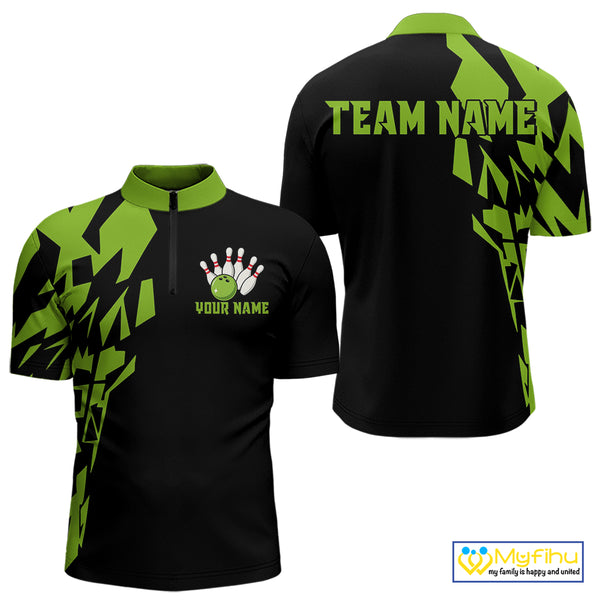 Black And Green Camo Custom Bowling Shirts For Men, Bowling Team Shirts NQS10753