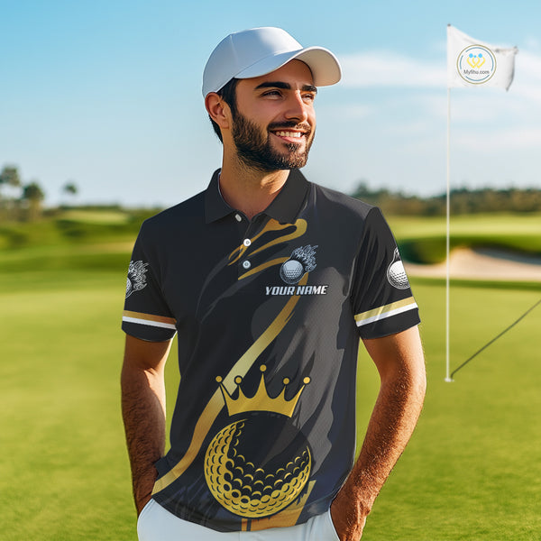 Black and Gold Crown Golf ball Men's golf polo shirts custom team golf tops for men NQS10757