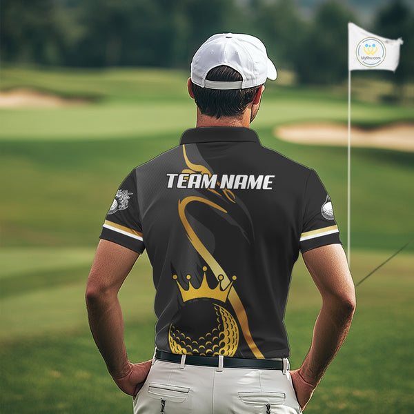 Black and Gold Crown Golf ball Men's golf polo shirts custom team golf tops for men NQS10757