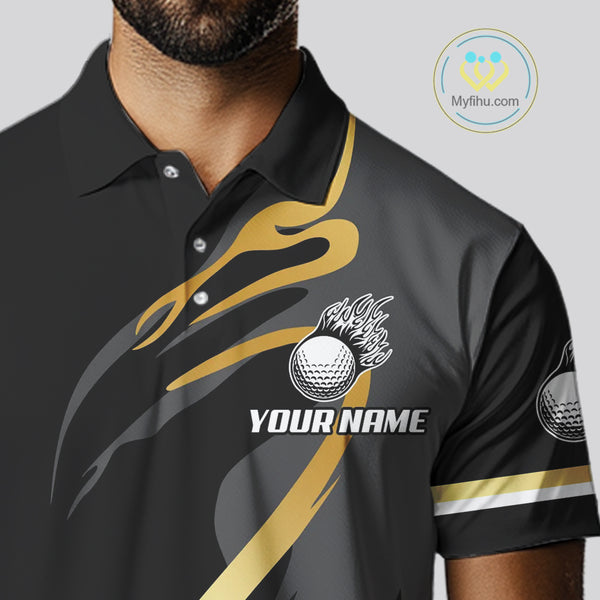 Black and Gold Crown Golf ball Men's golf polo shirts custom team golf tops for men NQS10757