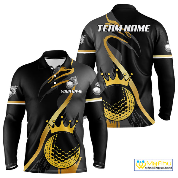 Black and Gold Crown Golf ball Men's golf polo shirts custom team golf tops for men NQS10757