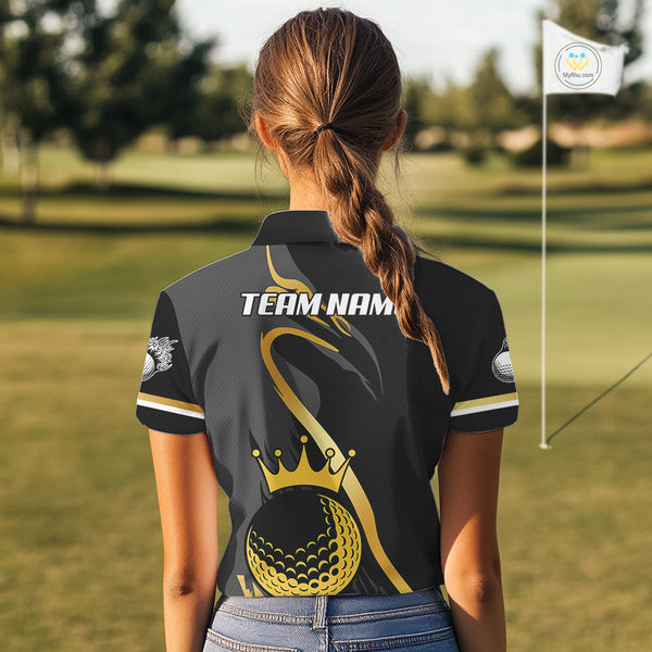 Black and Gold Crown Golf ball Women's golf polo shirts custom team golf tops for ladies NQS10757