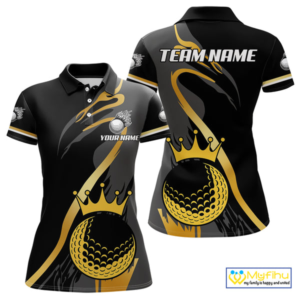 Black and Gold Crown Golf ball Women's golf polo shirts custom team golf tops for ladies NQS10757