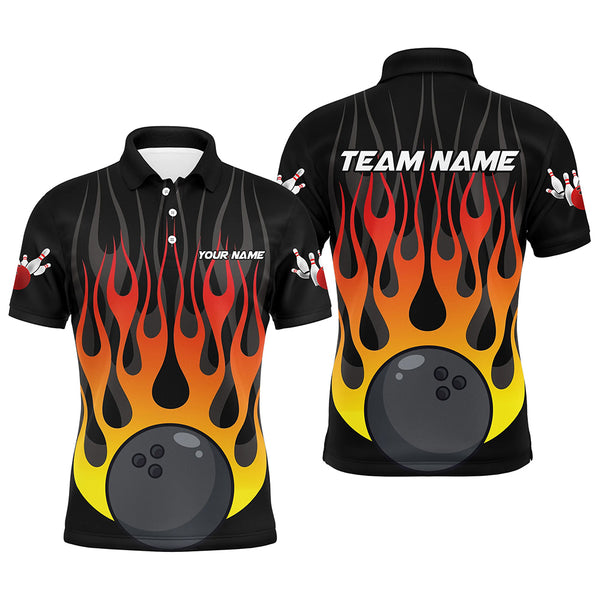 Orange flame Black Bowling Shirts For Men Custom Bowling Team Jerseys with name and team name NQS8812