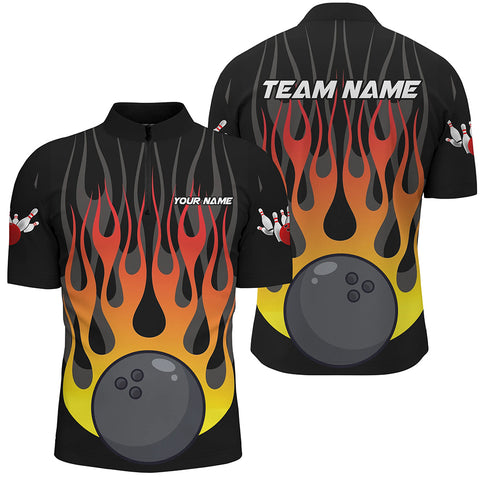 Orange flame Black Bowling Shirts For Men Custom Bowling Team Jerseys with name and team name NQS8812