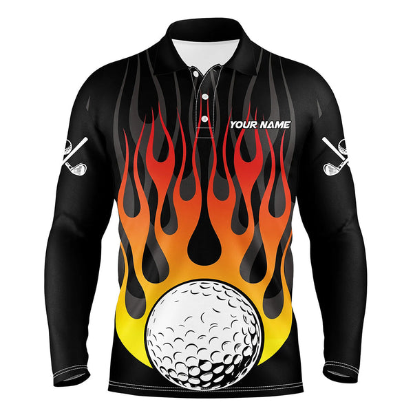 Orange Flame Golf Ball Black Men golf polo shirt custom golf tops for Men, gifts for the golfer NQS8813