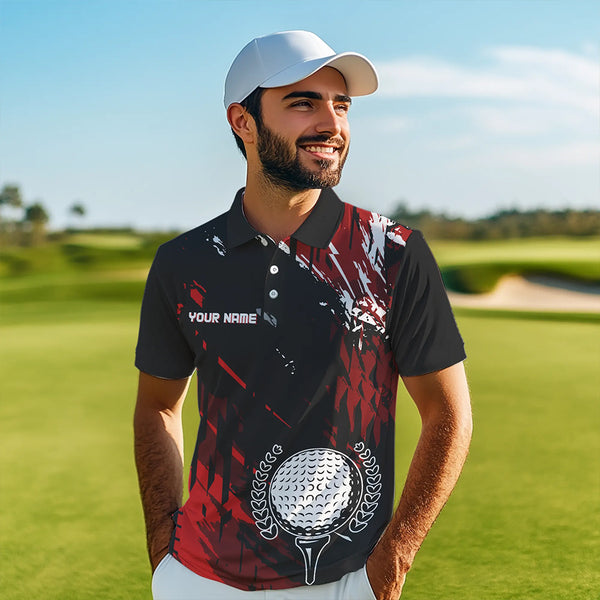 Black and Red Mens Golf Polo Shirt Custom retro golf ball clubs golf team league jerseys NQS9455