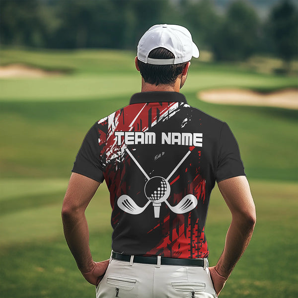 Black and Red Mens Golf Polo Shirt Custom retro golf ball clubs golf team league jerseys NQS9455